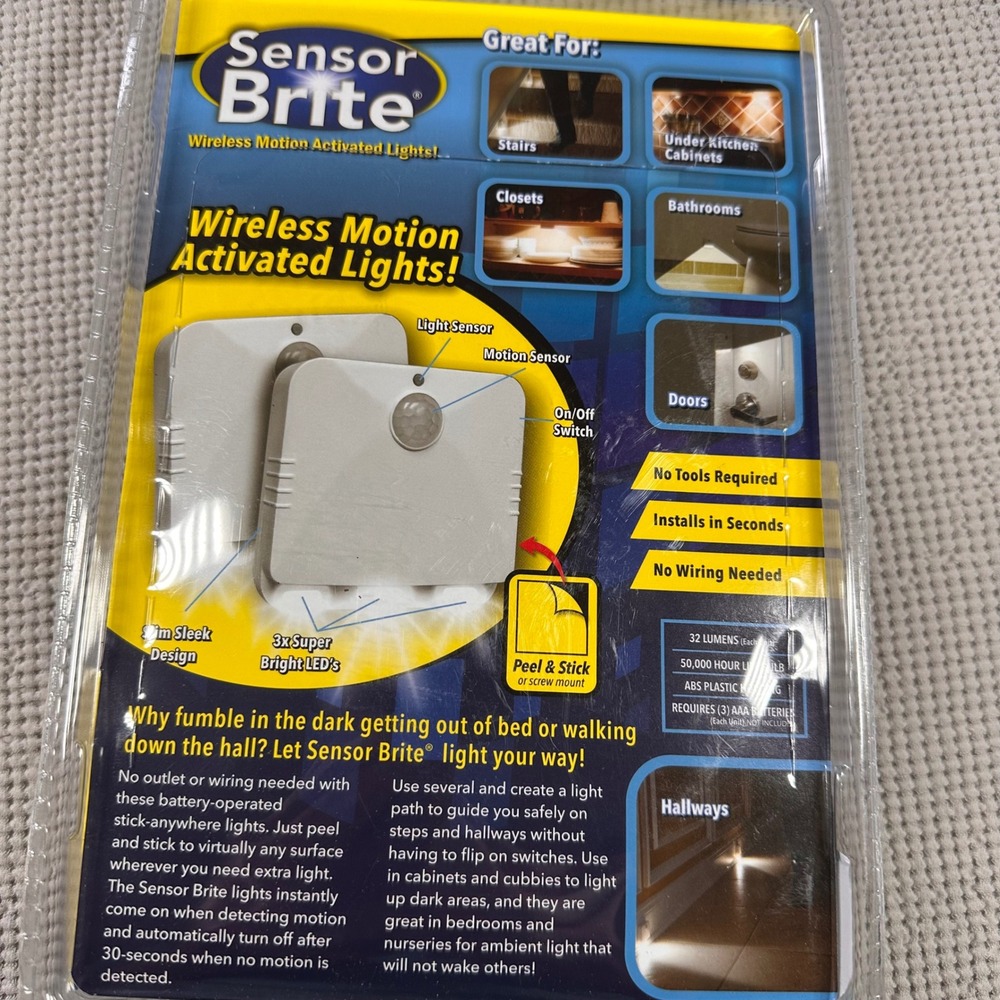 Sensor Brite‎ Wireless Motion Activated Lights LED 2 Pack New